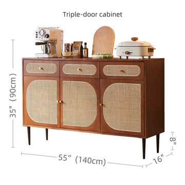 55" Rattan Dresser - 3 Drawers - Walnut - Japandi Style